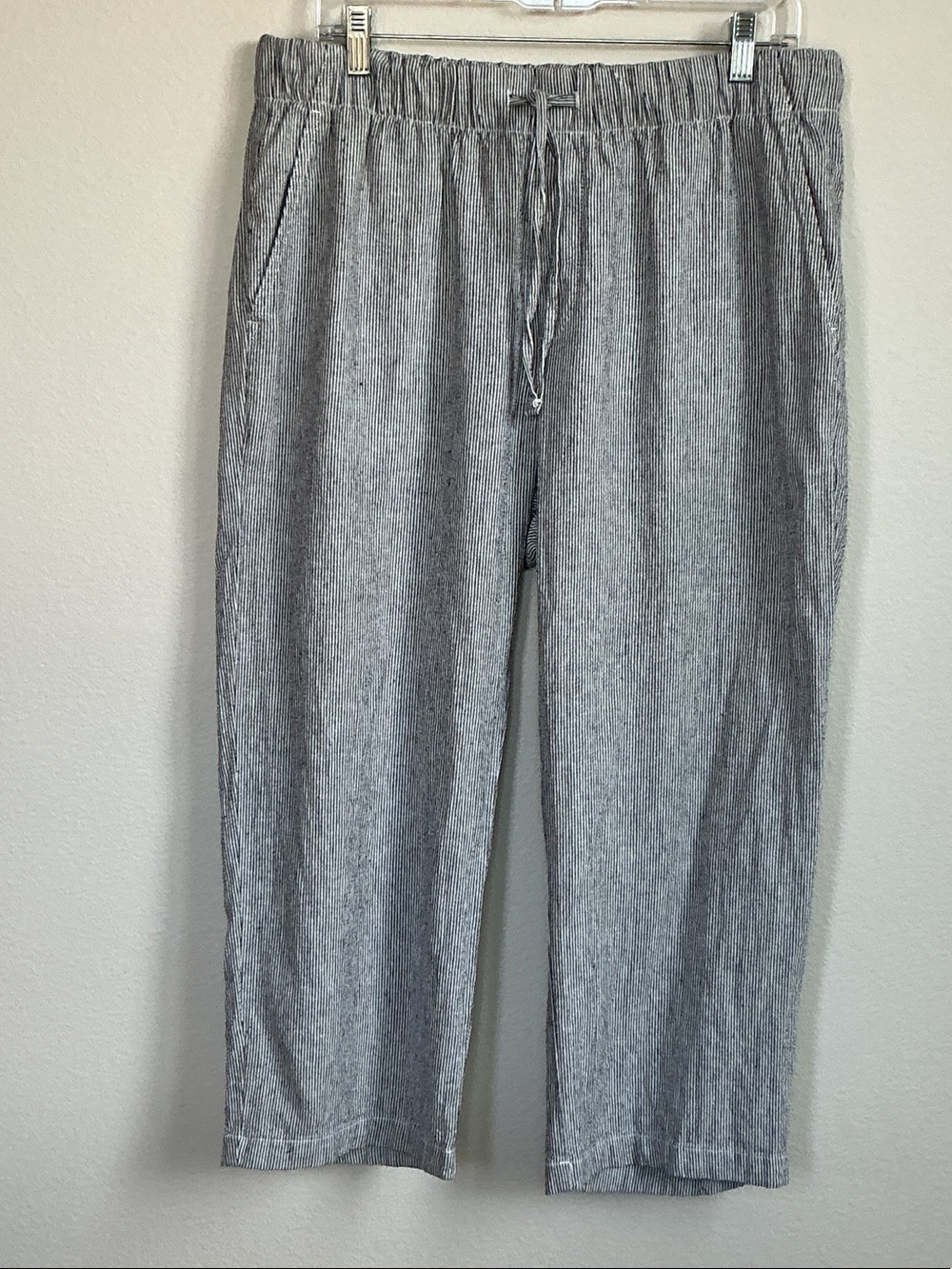Gap Factory Linen-Blend Stripe Cropped Easy Pants Wide Leg L Petite EUC